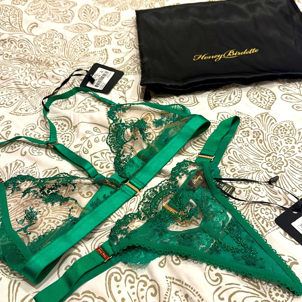 Brand New With Tags LAURA Emerald Honey Birdette Bralette and Thong💚 Size XS.